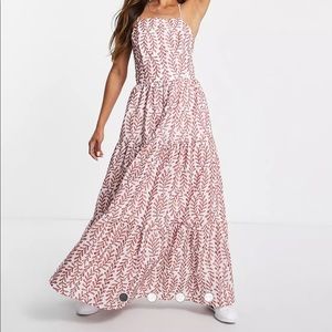 Red floral maxi lace-up back Mango dress NWT